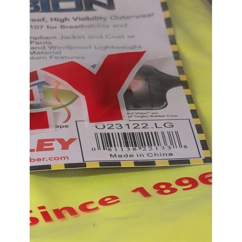 Tingley‎ Vision O23122 High Visibility Yellow Rain Coat Waterproof Jacket Large